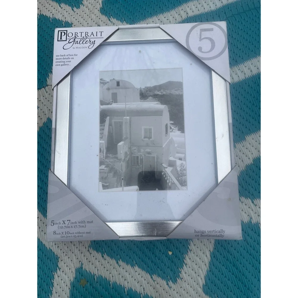 Malden Portrait Gallery Silver Brushed 8x10 Wall Picture Frame Matted to 5x7